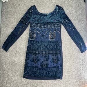 Hale Bob Velvet Burnout Dress Silk Embroidered Beaded Whimsigoth Vamp Size Small